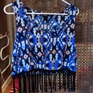 Blue fringe crop top